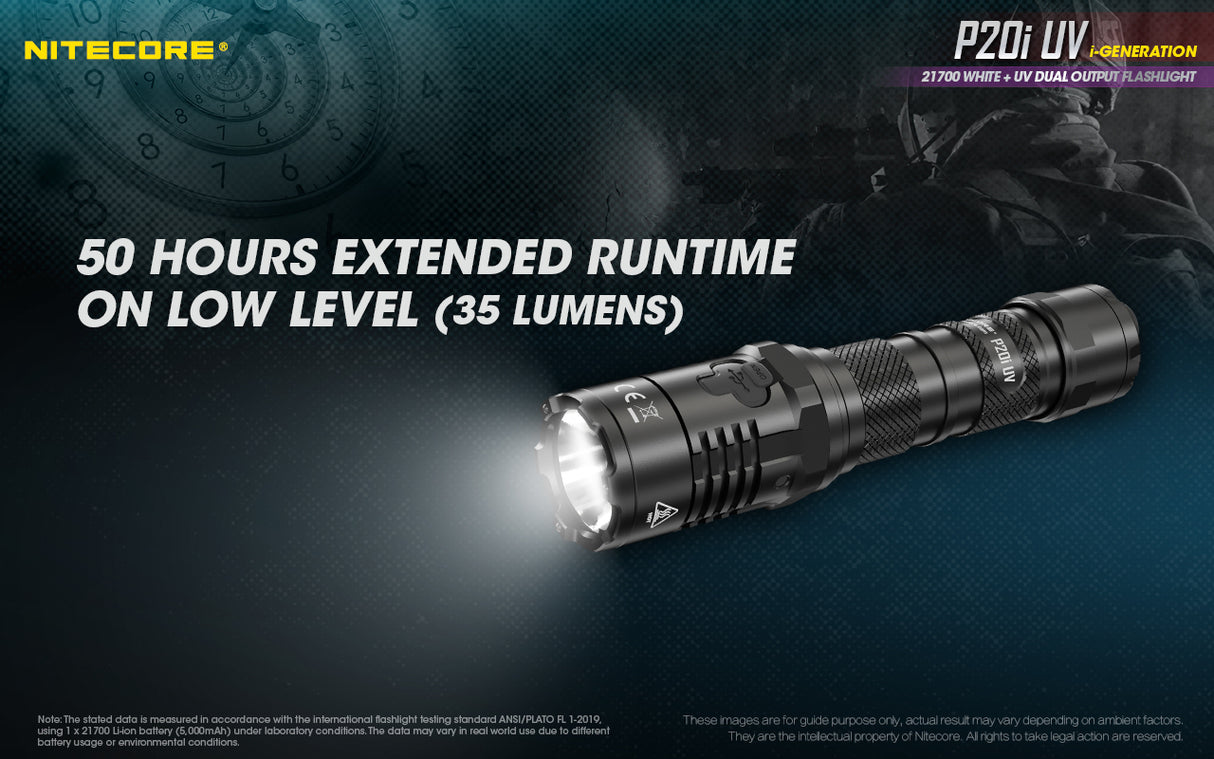 NITECORE 1800 LUMENS RECHARGEABLE FLASHLIGHT W/ UV LIGHT (P20I UV)