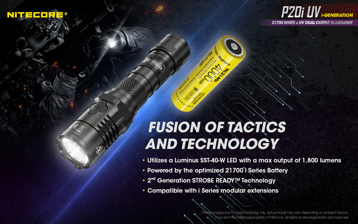 NITECORE 1800 LUMENS RECHARGEABLE FLASHLIGHT W/ UV LIGHT (P20I UV)