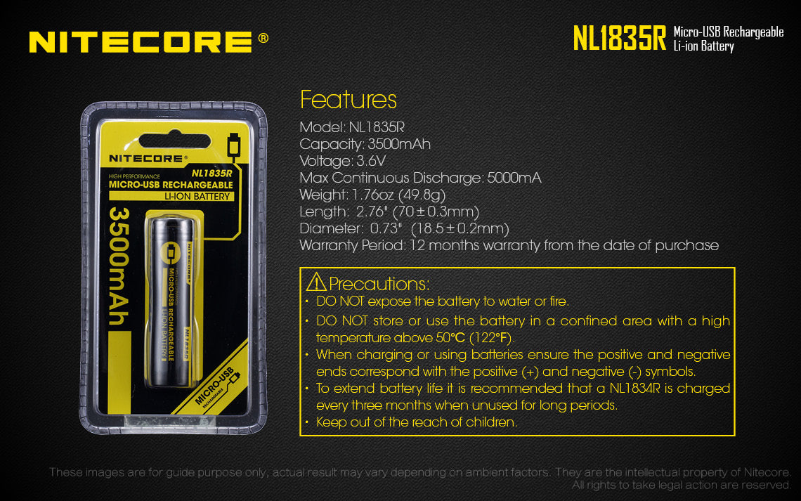 NITECORE 18650 RECHARGEABLE MICRO USB 3500MAH (NL1835R)