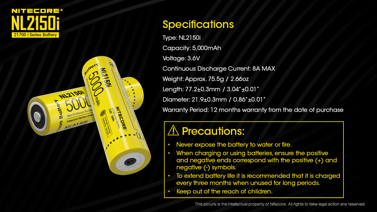 NITECORE 21700 LITHIUM ION 5000MAH (NL2150I)