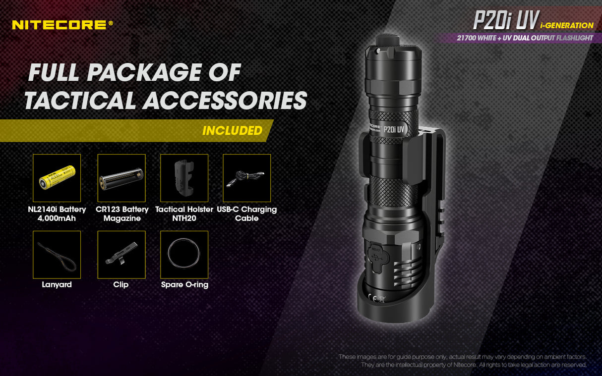 NITECORE 1800 LUMENS RECHARGEABLE FLASHLIGHT W/ UV LIGHT (P20I UV)