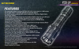 NITECORE 1800 LUMENS RECHARGEABLE FLASHLIGHT W/ UV LIGHT (P20I UV)