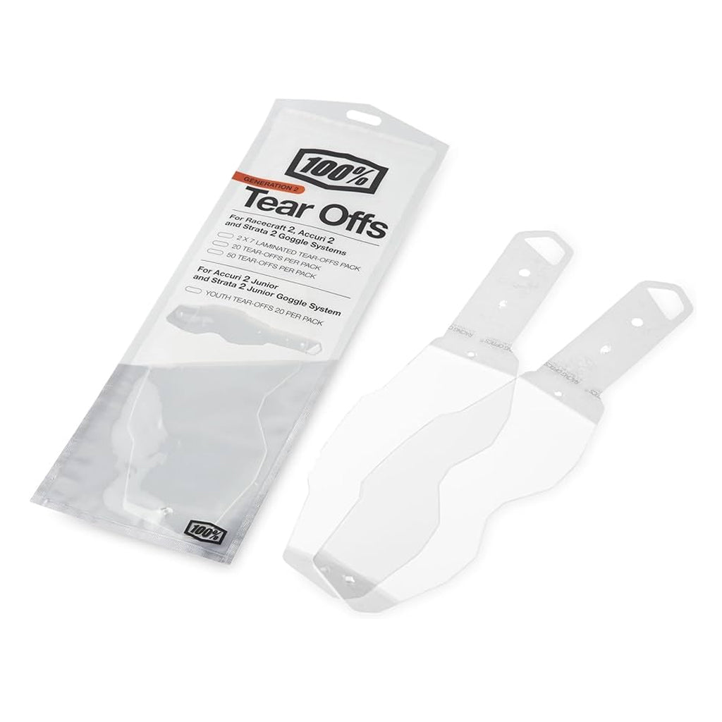 100% GOGGLE TEAR-OFFs KIT FOR RC2/ACCURI2 & STRATA 2 STANDARD